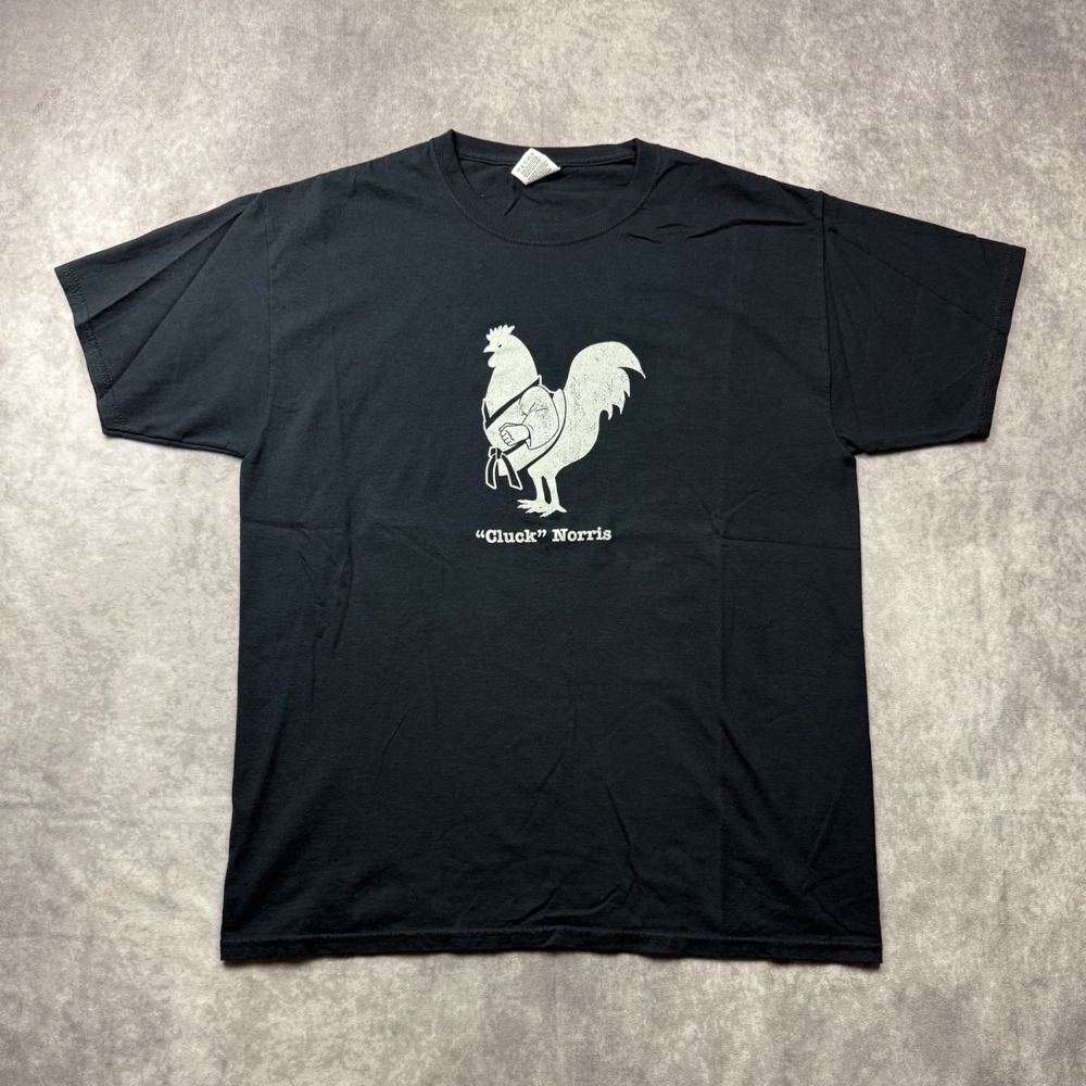 Cluck Norris Rooster Graphic T-Shirt Mens Large Black Funny Tee